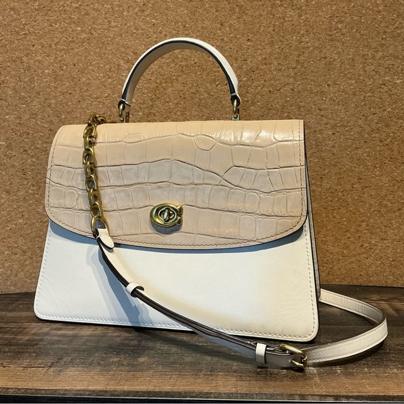 Coach Parker 32 Cream and Tan Croc-Embossed Satchel - Ginny & Georgia Bag - Picture 10 of 10